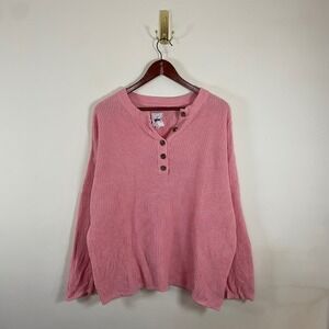 Aerie Oversized Pink Henley Sweater Womens Small Cotton Cozy Coquette Soft Girl
